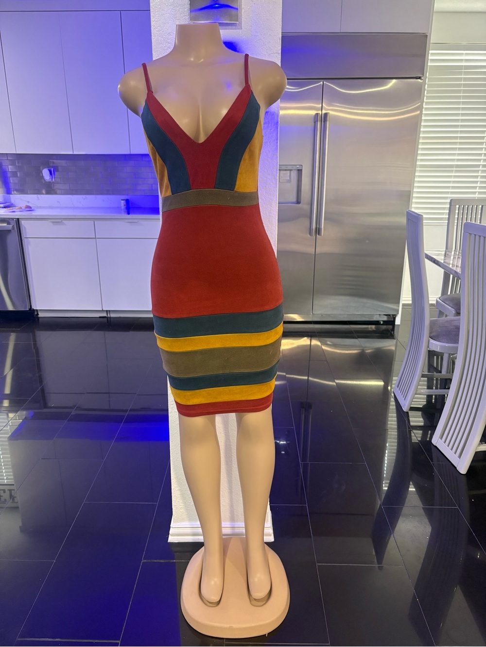 privy Red Multi-Color Striped Mini Dress